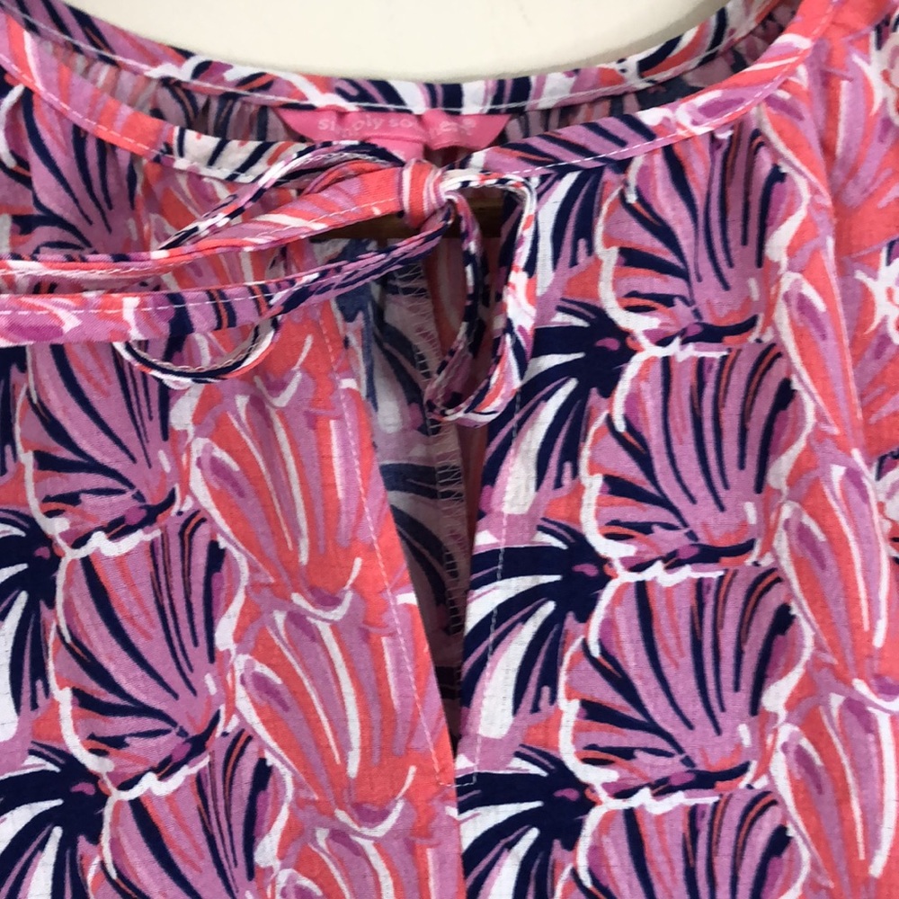 Simply Southern colorful top shell print pink blue white ruffles crop sleeves SM - Picture 3 of 9